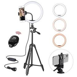 HPUSN 10.3" Selfie Ring Light with Tripod Stand & Flexible Phone Holder for Live Stream, Makeup, Dimmable Led Camera Beauty Ringlight for YouTube/TikTok/Photography Compatible with Phone and Camera