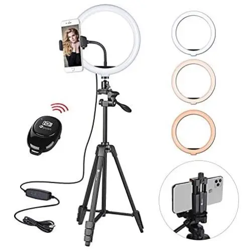HPUSN 10.3" Selfie Ring Light with Tripod Stand & Flexible Phone Holder for Live Stream, Makeup, Dimmable Led Camera Beauty Ringlight for YouTube/TikTok/Photography Compatible with Phone and Camera HPUSN 10.3" Selfie Ring Light with Tripod Stand & Flexible Phone Holder for Live Stream, Makeup, Dimmable Led Camera Beauty Ringlight for YouTube/TikTok/Photography Compatible with Phone and Camera