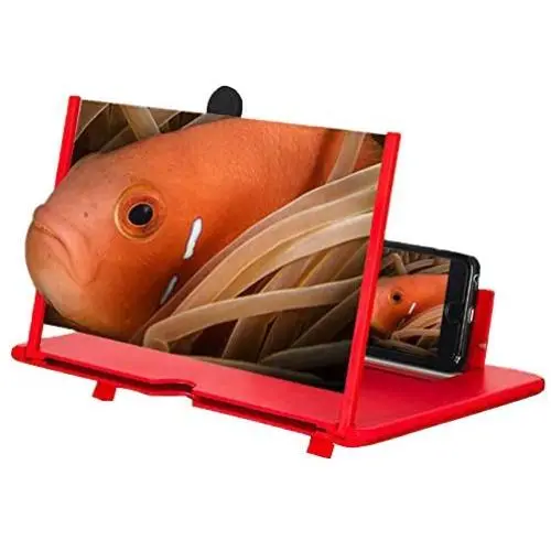 12" Screen Magnifier for Cell Phone, HD Mobile Phone Magnifier 3D Projector Screen for Movie Video Gaming, Foldable Phone Stand Accessories with Screen Amplifier, Fits All Smartphones (Red)