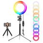 EEIEER Ring light, 6 RGB Ring Light with adjustable Tripod Stand, Mini LED Dimmable Selfie Ring Light with Cell Phone Holder Desktop LED Lamp with USB for Makeup, Youtube, Video (RGB, 6 INCH)