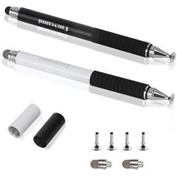 Capacitive Disc Stylus Pens, 2 in 1 Universal Stylist Pens for All Capacitive Touch Screens Cell Phones, iPad, Tablet, Laptops with 6 Replacement Tips by Domiy (Black/White)