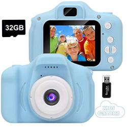 VJJB Kids Camera,Mini Rechargeable Childrens Digital Camera Shockproof Video Camcorder Gifts for 3-8 Year Old Boys Girls,8MP HD Video 2 Inch Screen 32GB Memory Card for Outdoor Play