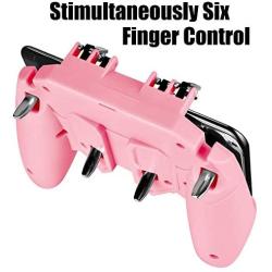 Newseego Mobile Game Controller, [Upgrade] Game Controller Gamepad with L1R1 6 Fingers Trigger for Shooter Sensitive and Aim Trigger Controller for Android & iOS for Knives Out-Pink (Renewed)