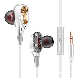 ZFD in-Ear Earphones, Wired Earphone Dual Driver Stereo Super Bass in-Ear Earphones with Mic Noise Isolating and Volume Control for Mobile Or PC Gaming,White