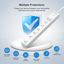 IECOPOWER Surge Protector Power Strip with 4 Fast Charging USB Port,Desktop Charging Station 4.5 ft Extension Cord for Cruise Ship, Office and Dorm Room Multi Plug Extender (White)