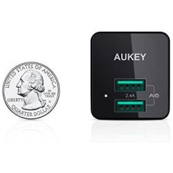 AUKEY USB Wall Charger with Foldable Plug, Ultra Compact USB Charger Dual USB Port 2.4A Output for iPhone 11 Pro Max, iPad Pro, AirPods Pro, Samsung and More