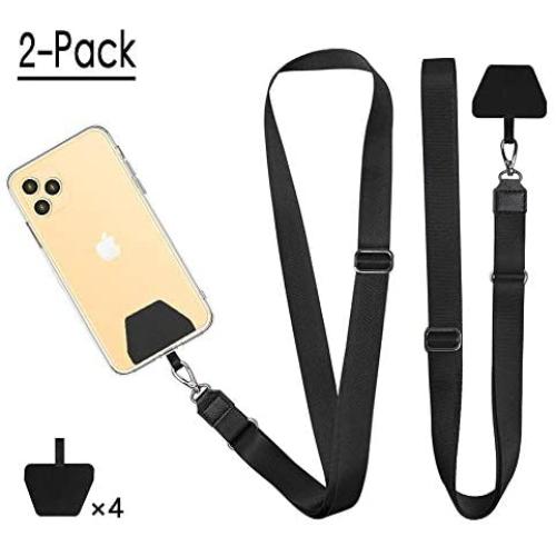 Doormoon Phone Lanyard, Universal Adjustable Neck Straps for Phone Case Keys ID Badges Compatible with iPhone, Samsung, Motorola, LG & Most Smartphones, 2 Pack,Black Black