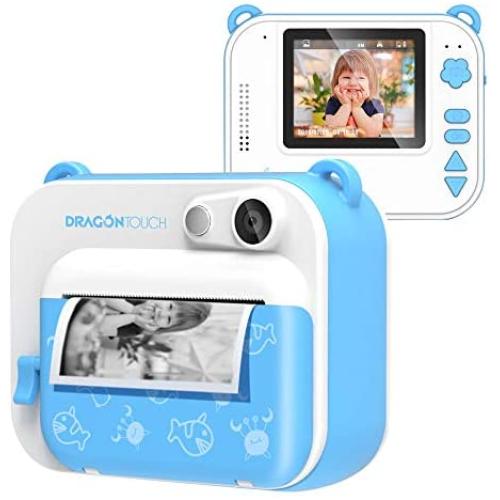 Dragon Touch InstantFun Instant Print Camera for Kids, Zero Ink Toy Camera with Print Paper, Cartoon Sticker, Color Pencils, Portable Digital Creative Print Camera for Boys and Girls - Blue