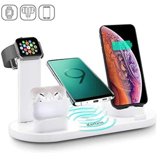 Wireless Charger,Kertxin 4 in 1 Charging Station for Apple, QI Wireless Charging Stand for Apple Watch,iPhone,Airpod,Compatible iWatch Series 5 4 3 2 1,iPhone 11 11 pro Xs X Max XR X 8 8+ Samsung S9