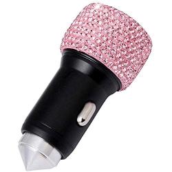 Dual USB Car Charger Bling Bling Handmade Rhinestones Crystal Car Decorations for Fast Charging Car Decors Pink for iPhone, iPad Pro/Air 2/Mini, Samsung Galaxy Note 9 8 S9 S9+,LG, Nexus, HTC, etc