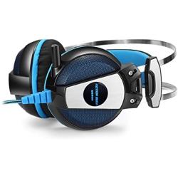 TRURENDI 3.5mm Gaming Mic Stereo Bass LED Light PC Game Headsets Headphone Earphone Headband for PS4 Computer Laptop Mobile Phones Black and Blue