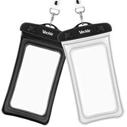 Veckle Waterproof Phone Pouch, 2 Pack Clear TPU Universal Water Proof Cell Phone Pouch Floating Dry Bag Waterproof Case for Smartphones OnePlus 7 iPhone X 8 7 6 Plus Galaxy S8 S7 S6 Beach Black White