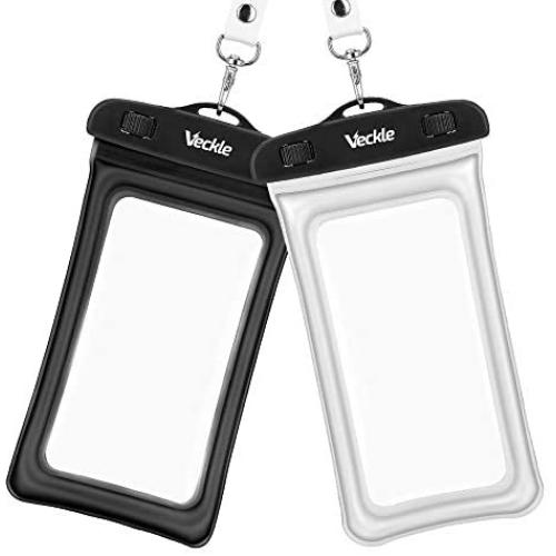 Veckle Waterproof Phone Pouch, 2 Pack Clear TPU Universal Water Proof Cell Phone Pouch Floating Dry Bag Waterproof Case for Smartphones OnePlus 7 iPhone X 8 7 6 Plus Galaxy S8 S7 S6 Beach Black White