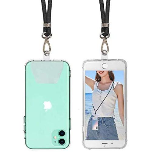 SS Phone Lanyard, Cell Phone Lanyard with Adjustable Detachable Neckstrap and Phone tether, Phone Strap Compatible with All Smartphones-Black