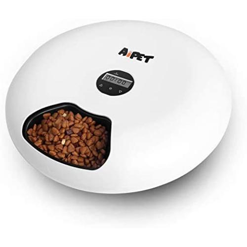 AIPET Automatic Pet Feeder for Dogs and Cats, 6 Meals Programmable Timer Dry and Wet Food Dispenser, Donuts Shape Your Pet Can Eat on Time by Dual Power Auto Feeder