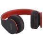 PowerLocus Wireless Bluetooth Over-Ear Stereo Foldable Headphones, Wired Headsets with Built-in Microphone for iPhone, Samsung, LG, iPad (Black/Red)