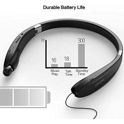 Bluetooth Headphones Wireless Neckband Headset - Sweatproof Foldable Earphones with Mic, Retractable Earbud and 16 Hours Play Time for iPhone Android Cellphone Tablets TV