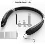 Bluetooth Headphones Wireless Neckband Headset - Sweatproof Foldable Earphones with Mic, Retractable Earbud and 16 Hours Play Time for iPhone Android Cellphone Tablets TV