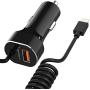 iPhone Car Charger, 30W/4.8A Quick Charge 3.0 USB Car Charger Adapter with Coiled Cable Compatible iPhone XR/XS/X/8/7/6/6S Plus 5S/5C/SE, iPad Air Mini Pro (Black)