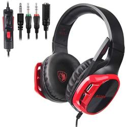SADES R17 Gaming Headset for PS4 Controller,Xbox One,PC,Laptop,Mac,Tablet,Smartphone,Over Ear Noise-canceling Gaming Headphones with Mic for Nintendo Switch Games(Black&Red)