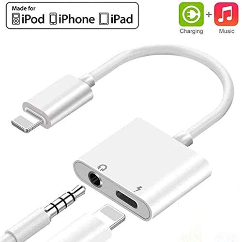 Headphones Adapter for iPhone 3.5mm Jack Audio + Charge Aux for iPhone 7/7Plus/8/8Plus/X/11/XS/XR/XS MAX Dongle Splitter Accessory Supports 2 in 1 Earphone Splitter Support All iOS System