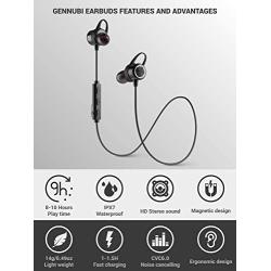 Gennubi Bluetooth Earbuds Wireless Magnetic Headset Sport Earphones for Running IPX7 Waterproof Headphones 10 Hours Playtime High Fidelity Stereo Sound and Noise Cancelling Mic 1 Hour Recharge Black