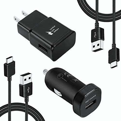 Adaptive Fast Charger Kit 4 Pack, Type C Car Charger Fast Charging Adapter Set for Samsung Galaxy S9/S8/S8 Plus/Note8, Includes Wall Charger, Car Charger, Dual USB Type C Cables (S8 Fast Charger Set)