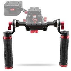 CAMVATE 15mm Rod & Soft Rubber Grip Shoulder Mount Rig with Rosette Standard Accessory for DSLR(Red,M6 Thread,31.8 mm)