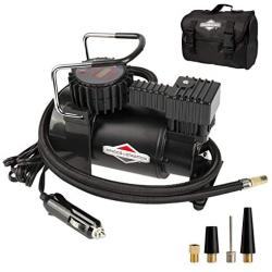 Briggs Stratton Tire Inflator Car Tire Pump Portable Air Compressor with Digital Pressure Gauge 120 PSI 12V DC with 4 Nozzle Adaptors for Car Tires Bicycle Motorcycle Ball BS-IN210DC