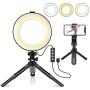 LED Dimmable Ring Light with Tripod Stand & Phone Holder for Live Stream/Makeup, 6″ Ringlight for YouTube Video, Phone Tripod, Compatible with iPhone Android