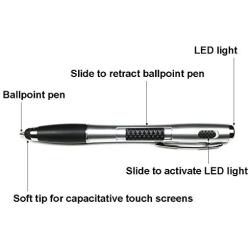 Stylus [3 Pcs], 3-in-1 Universal Touch Screen Stylus + Ballpoint Pen + LED Flashlight for Smartphones Tablets