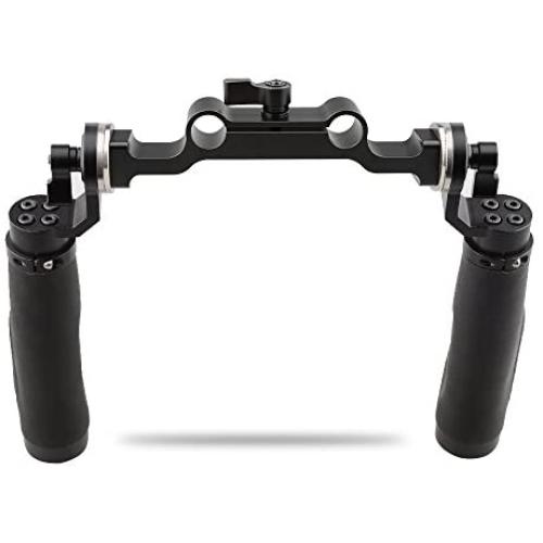 CAMVATE Leather Handle 15mm Rod Shoulder Mount Rig with Rosette Standard Accessory for DSLR(Black,M6 Thread,31.8 mm)