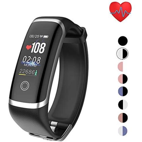 Smart Watch with Blood Pressure Monitor,Fitness Tracker Watch with Blood Oxygen Heart Rate Monitor, Smart Pedometer Sleep Monitor Step Counter Watch for Women Kids Men (K-Silver Black)