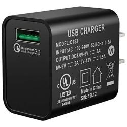 Quick Charge 3.0 Adapter, Seneo 18W Qucik USB Wall Charger for Wireless Charger, Charging Adapter for iPhone 11/Pro Max/XS XR/X/8/8P/iPad, Galaxy S10/S9/S8/Note 9/8 and More-Black