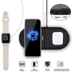 NOIHK Wireless Charger Pad Compatible with Samsung Galaxy Watch 42mm 46mm,2 in 1 Fast Charging Dock Station with USB Port for iPhone 11/11 Pro Max X XS XR 8 Plus,Qi Enabled Phones,Airpods,Galaxy Buds