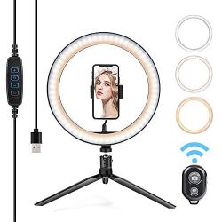 Ring Light with Tripod Stand, SONATA 10" LED Selfie Makeup Light with iPhone Tripod and Phone Holder for Tiktok Makeup YouTube Video Photography Live Stream, Dimmable for iPhone Android