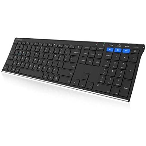 Arteck Universal Bluetooth Keyboard Multi-Device Stainless Steel Full Size Wireless Keyboard for Windows, iOS, Android, Computer Desktop Laptop Surface Tablet Smartphone Built in Rechargeable Battery