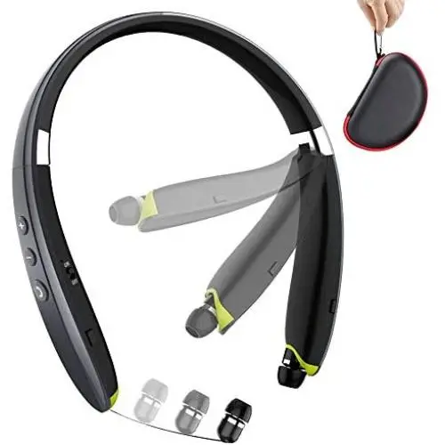 Bluetooth Headphones, BEARTWO Upgraded Foldable Wireless Neckband Headset with Retractable Earbuds, Noise Cancelling Stereo Earphones with Mic for Workout, Running, Driving (with Carry Case) (Grey) Bluetooth Headphones, BEARTWO Upgraded Foldable Wireless Neckband Headset with Retractable Earbuds, Noise Cancelling Stereo Earphones with Mic for Workout, Running, Driving (with Carry Case) (Grey)