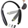 Bluetooth Headphones, BEARTWO Upgraded Foldable Wireless Neckband Headset with Retractable Earbuds, Noise Cancelling Stereo Earphones with Mic for Workout, Running, Driving (with Carry Case) (Grey)