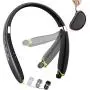 Bluetooth Headphones, BEARTWO Upgraded Foldable Wireless Neckband Headset with Retractable Earbuds, Noise Cancelling Stereo Earphones with Mic for Workout, Running, Driving (with Carry Case) (Grey) Bluetooth Headphones, BEARTWO Upgraded Foldable Wireless Neckband Headset with Retractable Earbuds, Noise Cancelling Stereo Earphones with Mic for Workout, Running, Driving (with Carry Case) (Grey)