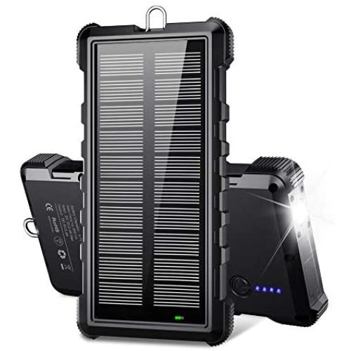 Portable Solar Charger, BEARTWO 24000mAh Solar Power Bank Panel Charger with 2 USB Outputs External Battery Pack High-Speed & Capacity Solar Phone Charger for Camping Outdoor for iOS Android (Black)