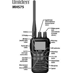 Uniden MHS75 Waterproof Handheld 2-Way VHF Marine radio, Submersible, Selectable 1/2.5/5 Watt Transmit Power. All USA/International and Canadian Marine Channels - Color Black