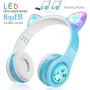 WOICE Bluetooth Headphones, Cat Ear LED Light Up Wireless Foldable Headphones Over Ear with Mic, Music Sharing Function and 85db Limited for iPhone/iPad/Smartphones/Laptop/PC(Sky Blue)