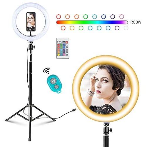 10 RGB Ring Light, MOUNTDOG 16 Colors Selfie Beauty Ring Light with Tripod Stand/Phone Holder Dimmable LED Ring Light with USB for YouTube, Live Stream,Makeup and etc