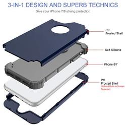 BENTOBEN Compatible with iPhone 8 Case and iPhone 7 Case 3 in 1 Hard Cover Hybrid Soft Silicone Bumper Shockproof Rugged Heavy Duty Slim Non-Slip Full Body Protective Phone Cases Navy Blue&Grey