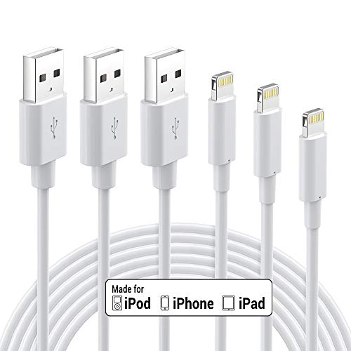 iPhone Charger Apple MFi Certified - Lightning Cable 3Pack 3ft 6ft 10ft Durable Lightning to USB A Charging Cable for iPhone 11 Xs Max XR X 8 Plus 7 Plus 6 Plus SE 2020 iPad Pro iPod Airpods - White