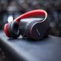 PowerLocus Wireless Bluetooth Over-Ear Stereo Foldable Headphones, Wired Headsets with Built-in Microphone for iPhone, Samsung, LG, iPad (Black/Red)