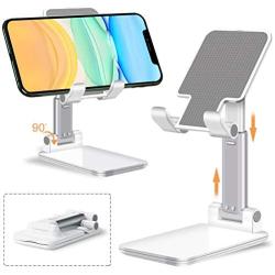 Cell Phone Stand, Fully Foldable Angle Height Adjustable Phone Holder Stand for Desk,Cradle,Dock,Desktop Tablet Stand Compatiable with Smartphones/iPhone/iPad/Tablets/Kindle (White)