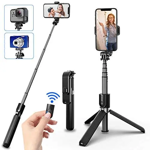 SYOSIN Bluetooth Selfie Stick Tripod, Extendable Aluminum Tripod Stand with Wireless Remote 360° Rotation Selfie Stick for iPhone 11/11 Pro Max/XS Max/XS/XR/X/8/7 Android Phone and Sports Camera GoPro SYOSIN Bluetooth Selfie Stick Tripod, Extendable Aluminum Tripod Stand with Wireless Remote 360° Rotation Selfie Stick for iPhone 11/11 Pro Max/XS Max/XS/XR/X/8/7 Android Phone and Sports Camera GoPro