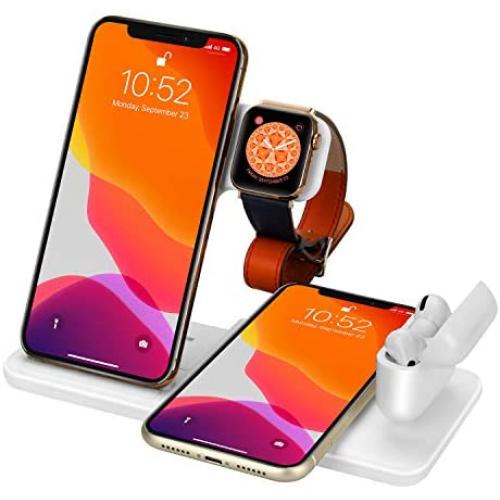 Wireless Charger 4 in 1 Charging Dock for Airpods Pro and Iwatch 5 Charging Station Fast Charging Stand for iPhone 11/11Pro/11 Pro Max/X/XS/XR/Xs Max 8/8 Plus,for Samsung S10/S9/S8//Note 10/9/8 White